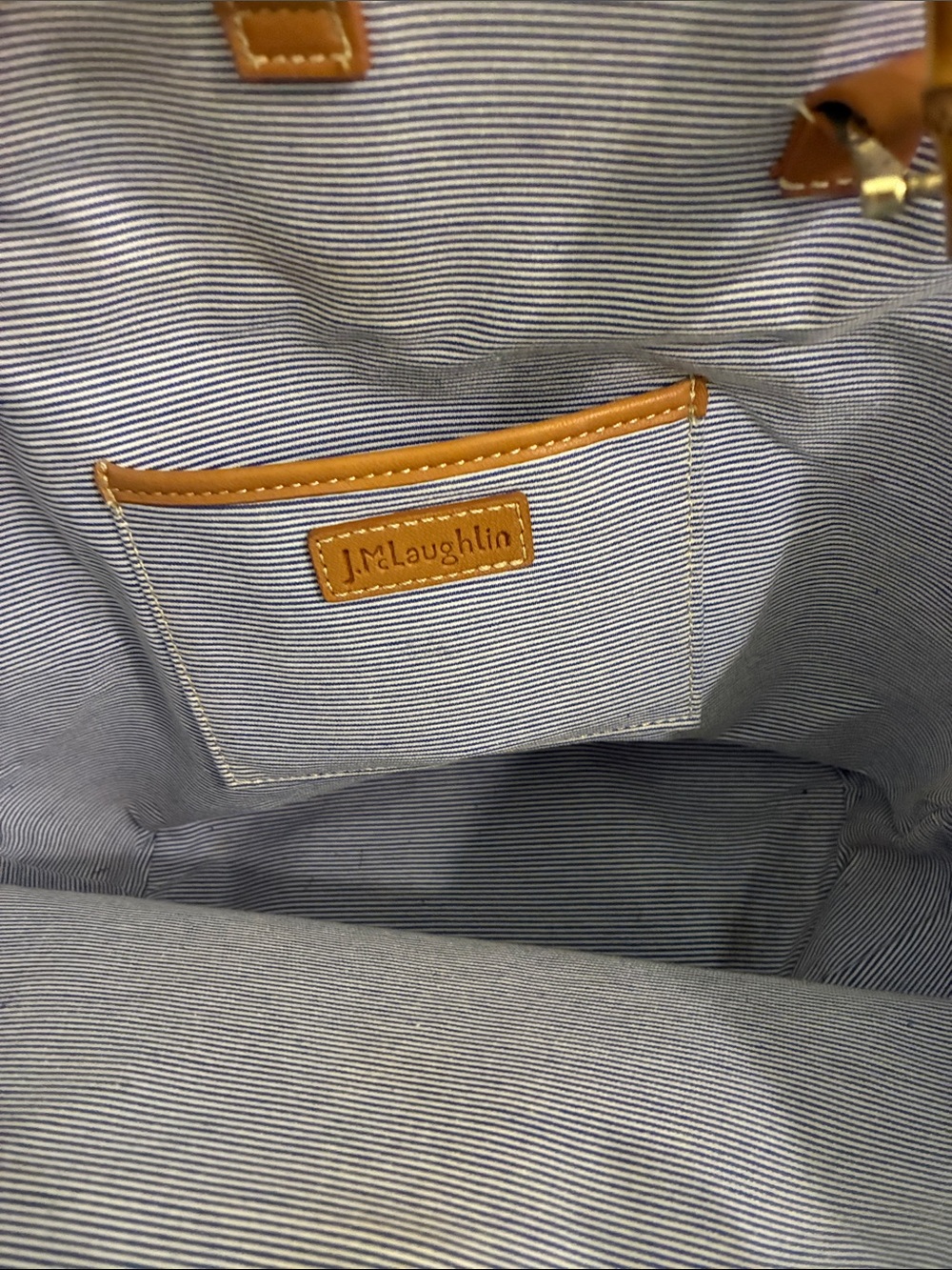 J McLaughlin Tan Woven Tote with Bamboo Handles - Designer Style - Picture 9 of 11